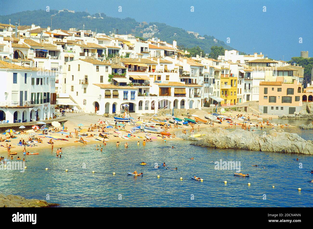 Übersicht. Calella de Palafrugell, Gerona Provinz, Katalonien, Spanien. Stockfoto