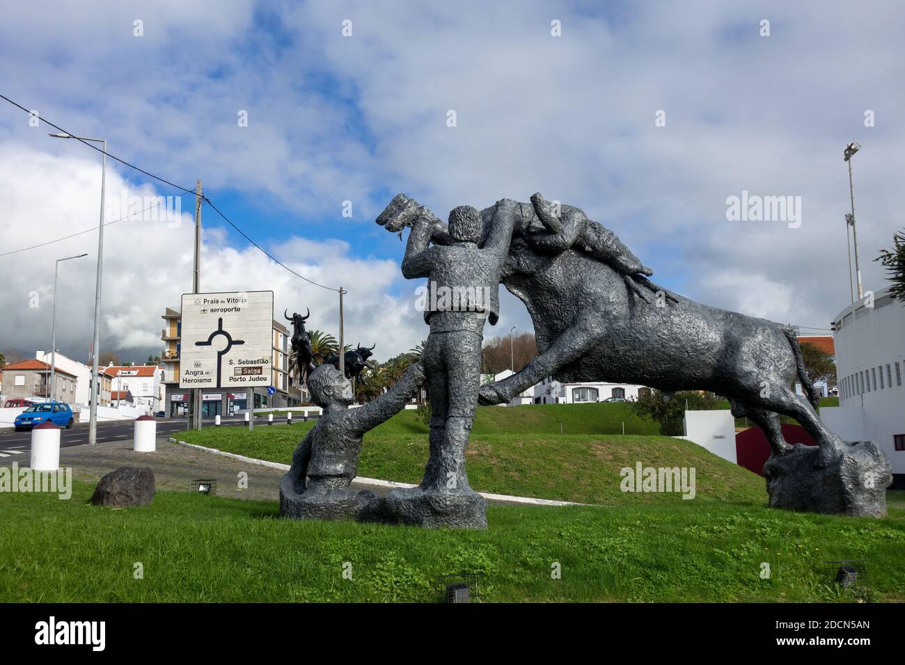 Forcados Portugiesische Stierkämpfer Statue Auf Angra Do Heroismo Bullring Terceira Insel Die Azoren Portugal Stockfoto