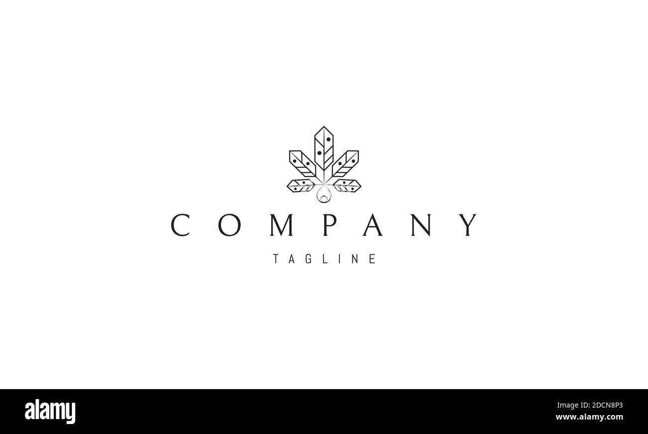 Vektor-Logo, auf dem ein abstraktes Bild von Cannabis Blätter in Form von Federn. Stock Vektor