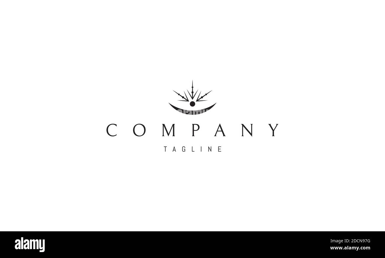 Vektor-Logo mit einem abstrakten Bild des Sterns und des Mondes unten. Stock Vektor