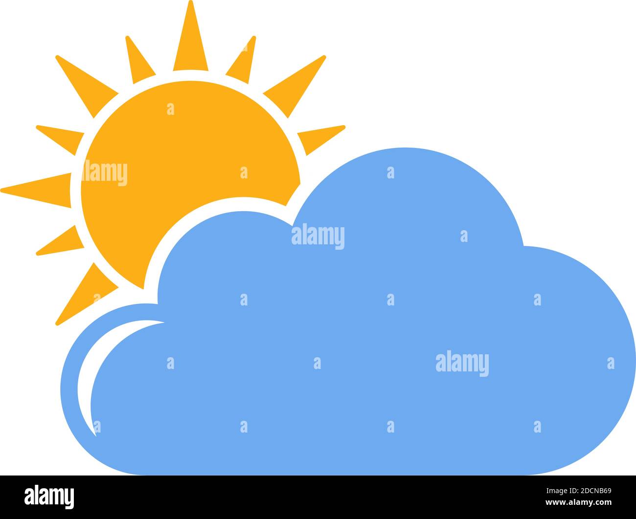 Sonne und Wolken für wolkig und wolkenverwittertes flaches Design Symbol Stock Vektor