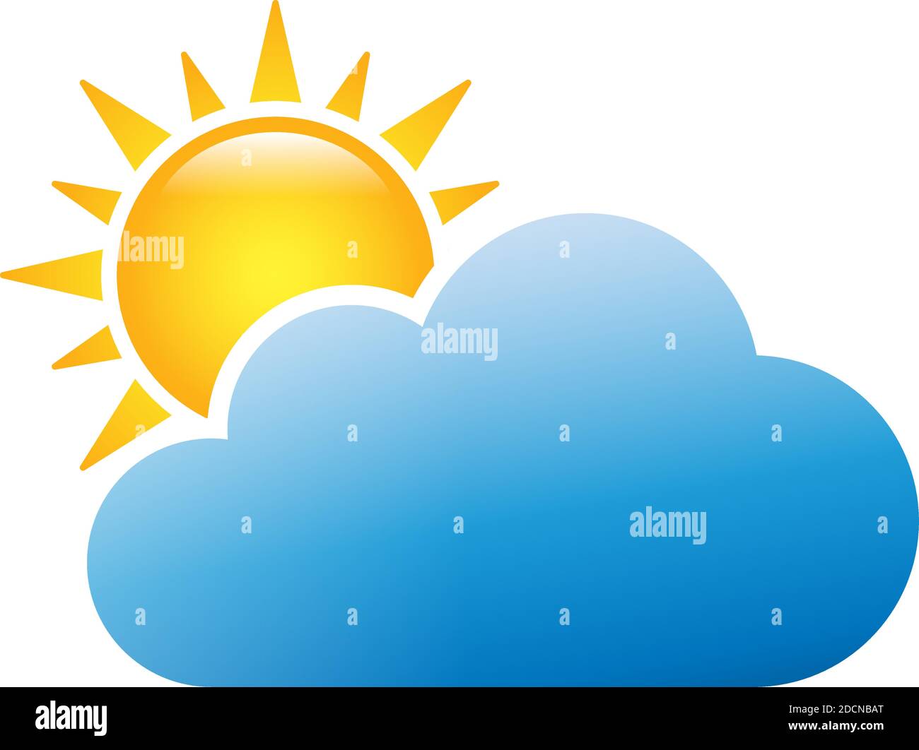 Sonne und Wolke für bewölktes und bewölktes Wetter farbenfrohe Ikone Symbol Stock Vektor