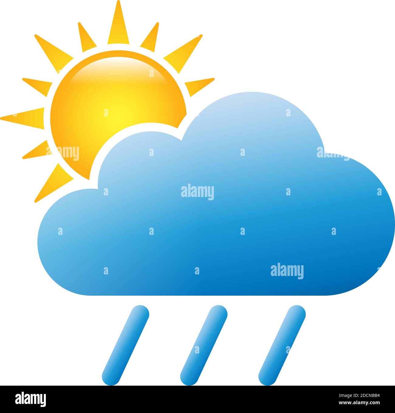 Sonne und Wolke für regnerisches und bewölktes Wetter farbenfrohe Ikone Symbol Stock Vektor