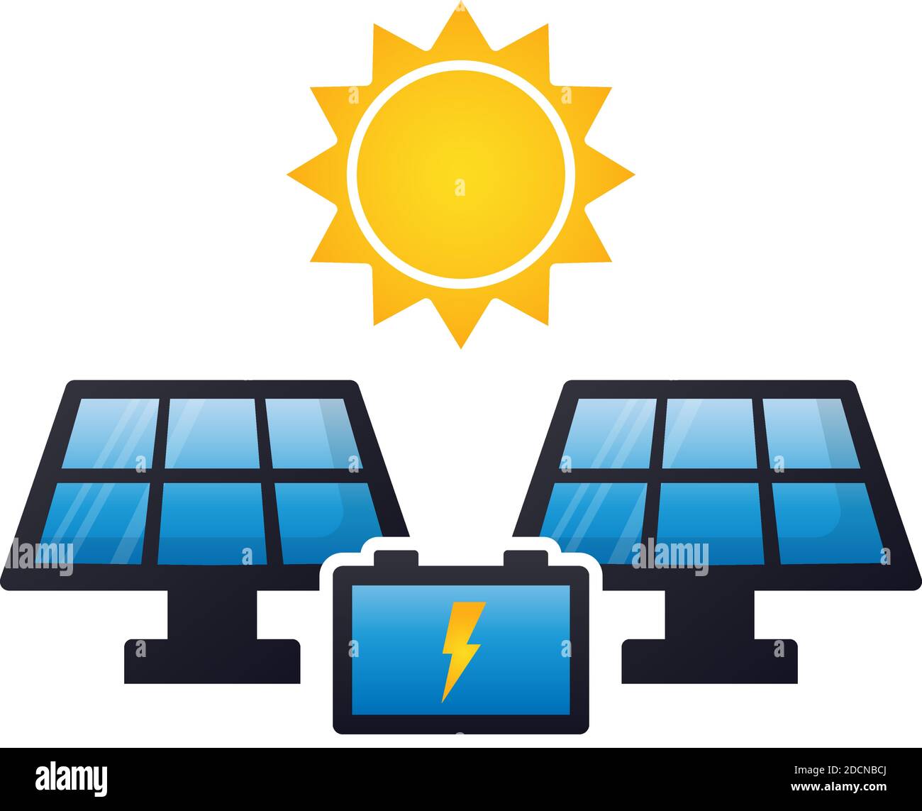 Solarzellen laden eine Batterie bunt flaches Design Symbolvektordarstellung Stock Vektor