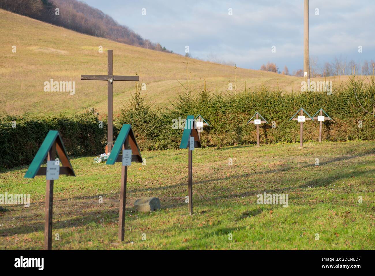 Gedenkfriedhof für die Opfer des ersten Weltkrieges. Die Soldaten der russischen, österreich ungarischen Armee begraben. Lage, Slowakei, Bardejov Stadt Stockfoto