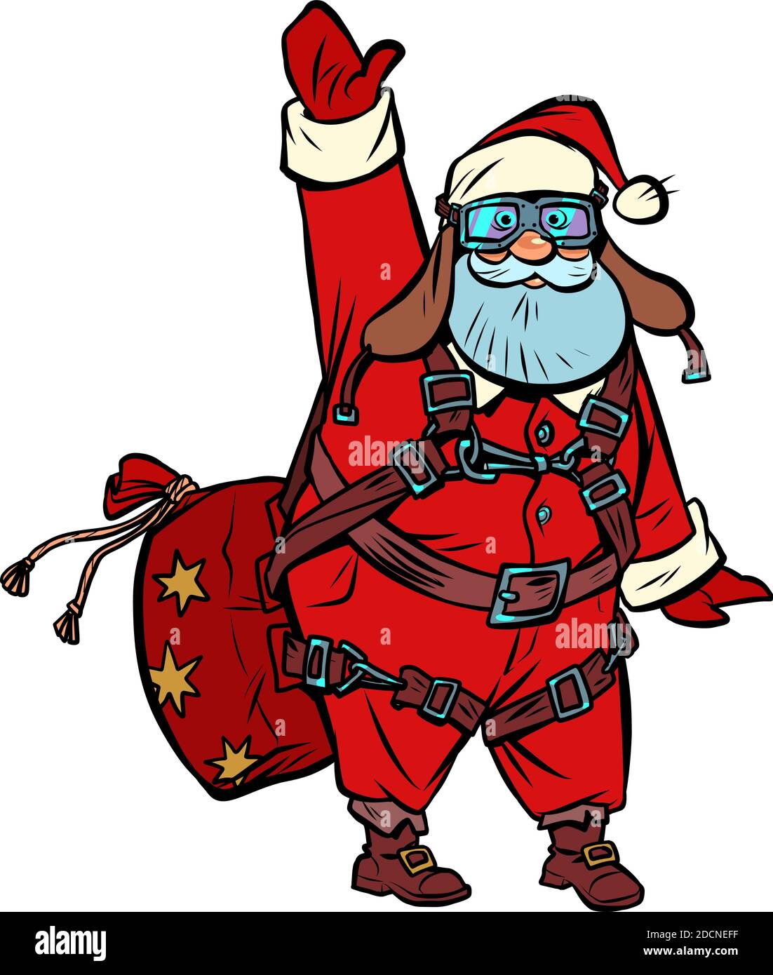 Santa Claus Fallschirmspringer wünscht Ihnen ein frohes Weihnachtsfest Stock Vektor