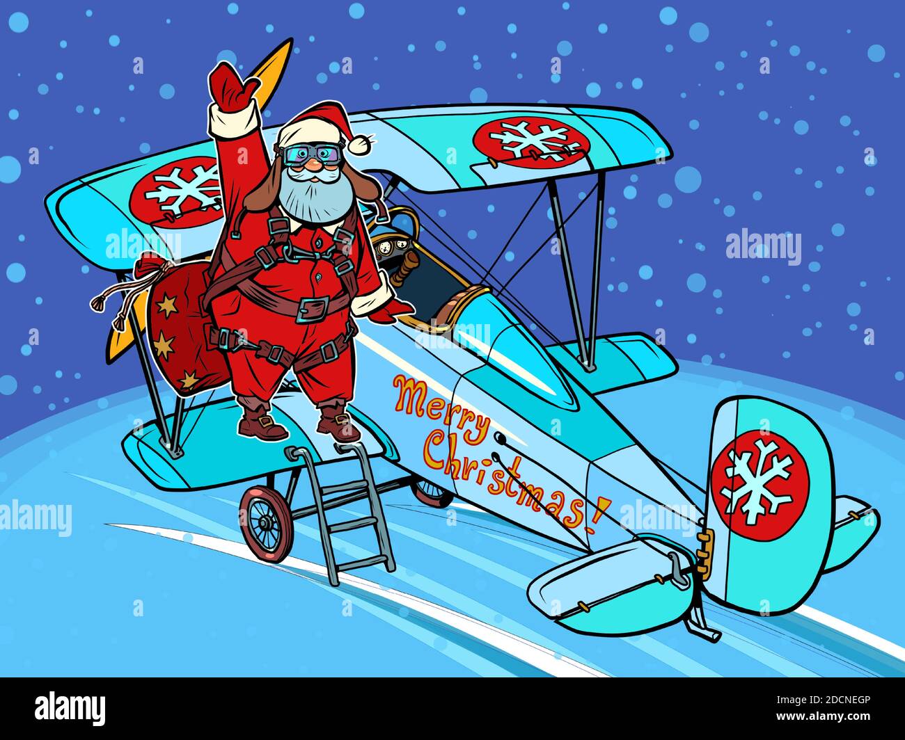 Der Weihnachtsmann steigt in ein Weihnachtsflugzeug Stock Vektor