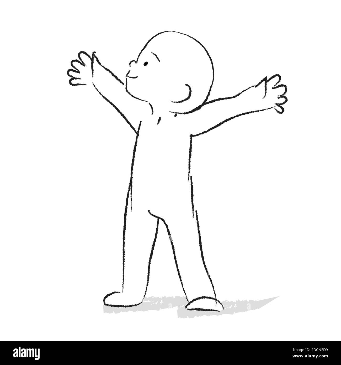 Fröhliches, lachendes Kind warf seine Hände auf. Glücklicher Junge. Niedliche Chib Cartoon Illustration. Doodle-Stil. Emotionsdarstellung Stock Vektor