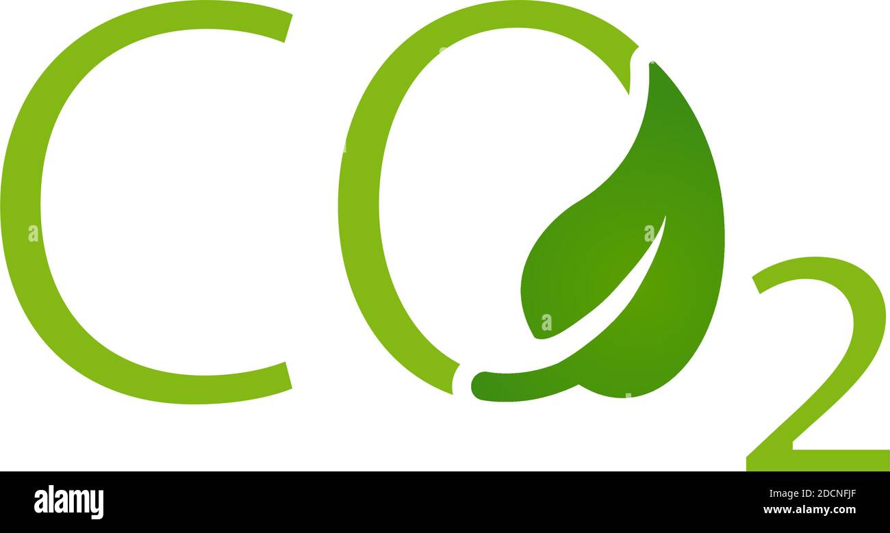 Grünes CO2-Eco-Symbol mit Blattsymbol-Vektorgrafik Stock Vektor