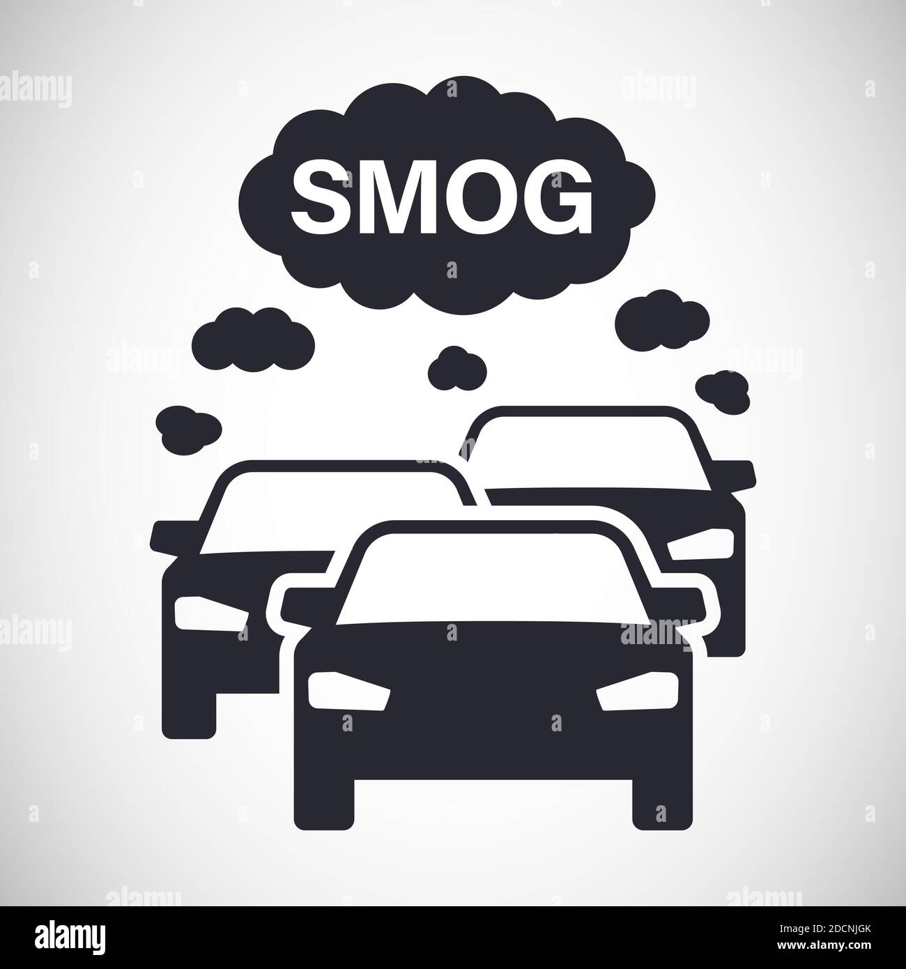 Autos und Verkehr mit Smog Wolken Symbol Verschmutzung Warnung Symbol vektorgrafik Stock Vektor