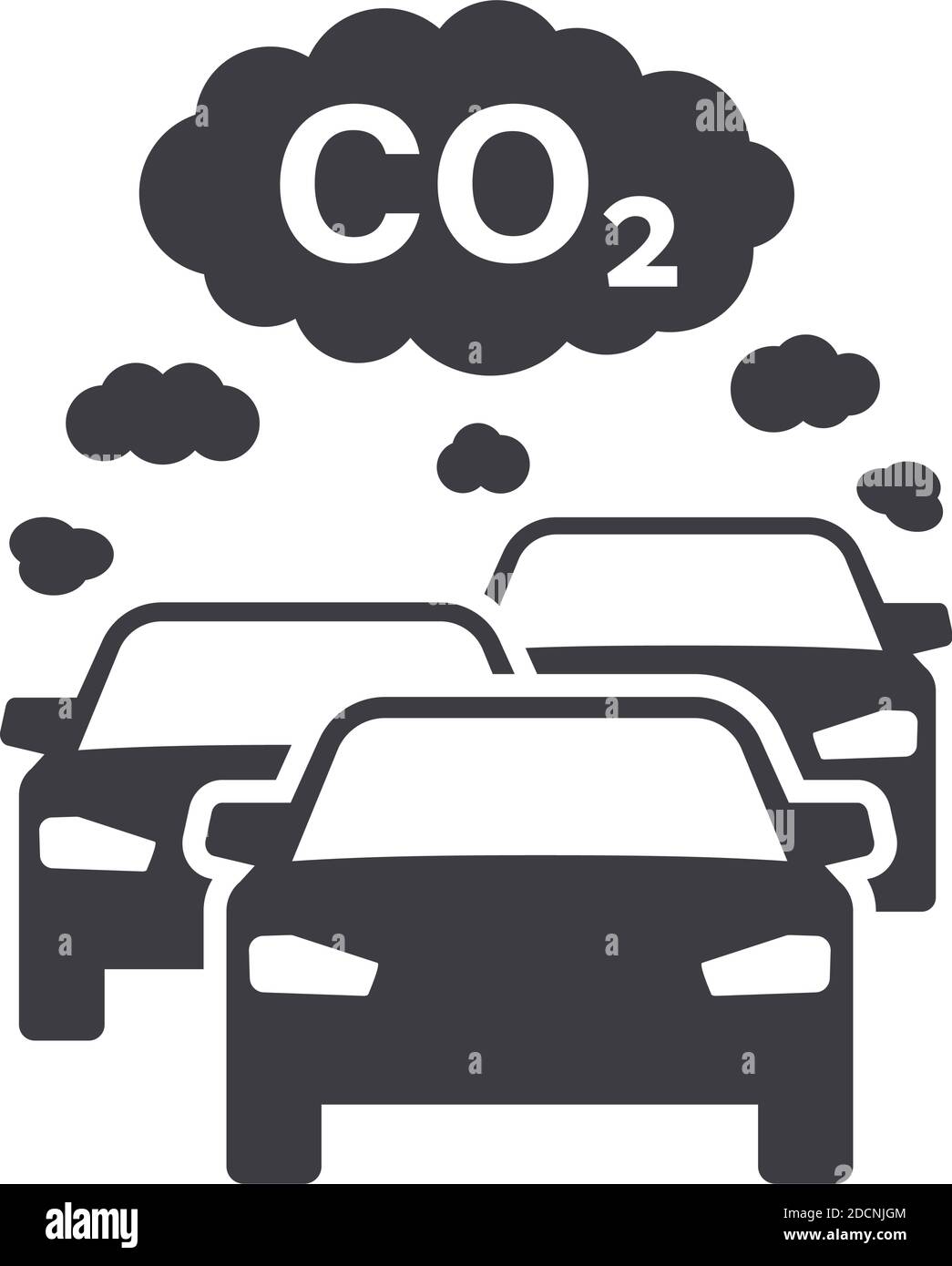 Autos und Verkehr mit CO2-Wolken Symbol Verschmutzungswarnsymbol vektorgrafik Stock Vektor