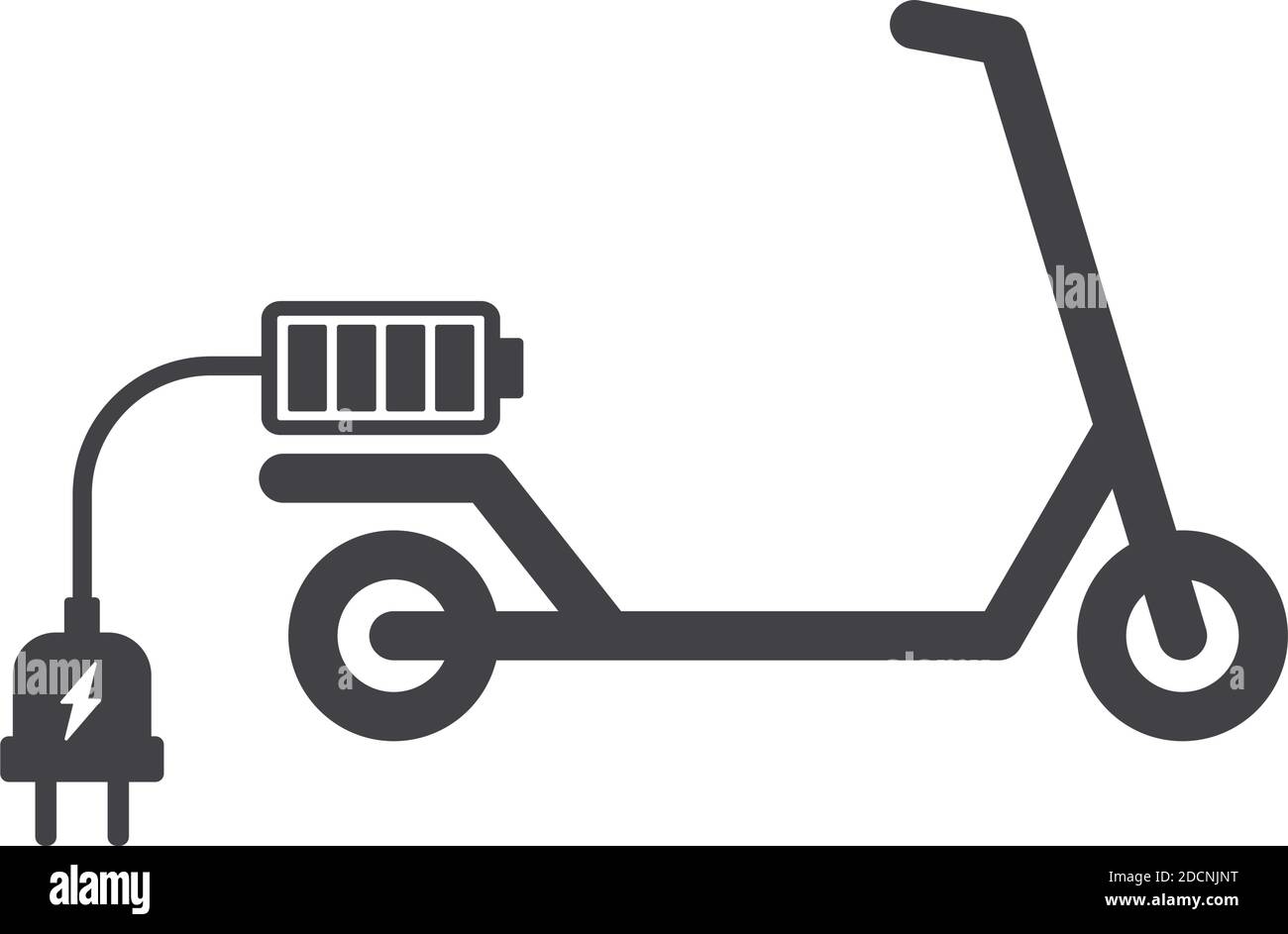Elektroroller mit Netzstecker und Batteriesymbol oder -Symbol Graue Vektorgrafik Stock Vektor