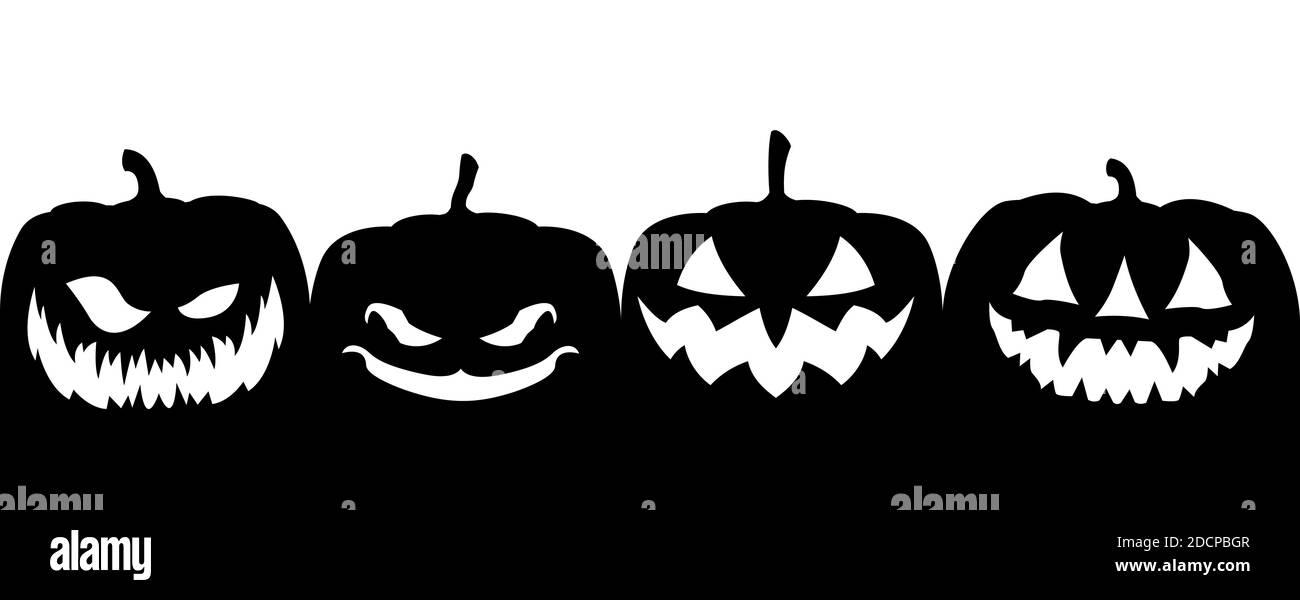 Setzen Sie Kürbis auf weißen Hintergrund. Schwarzer Kürbis mit Lächeln für dein Design für den Urlaub Halloween. Vektorgrafik Stock Vektor