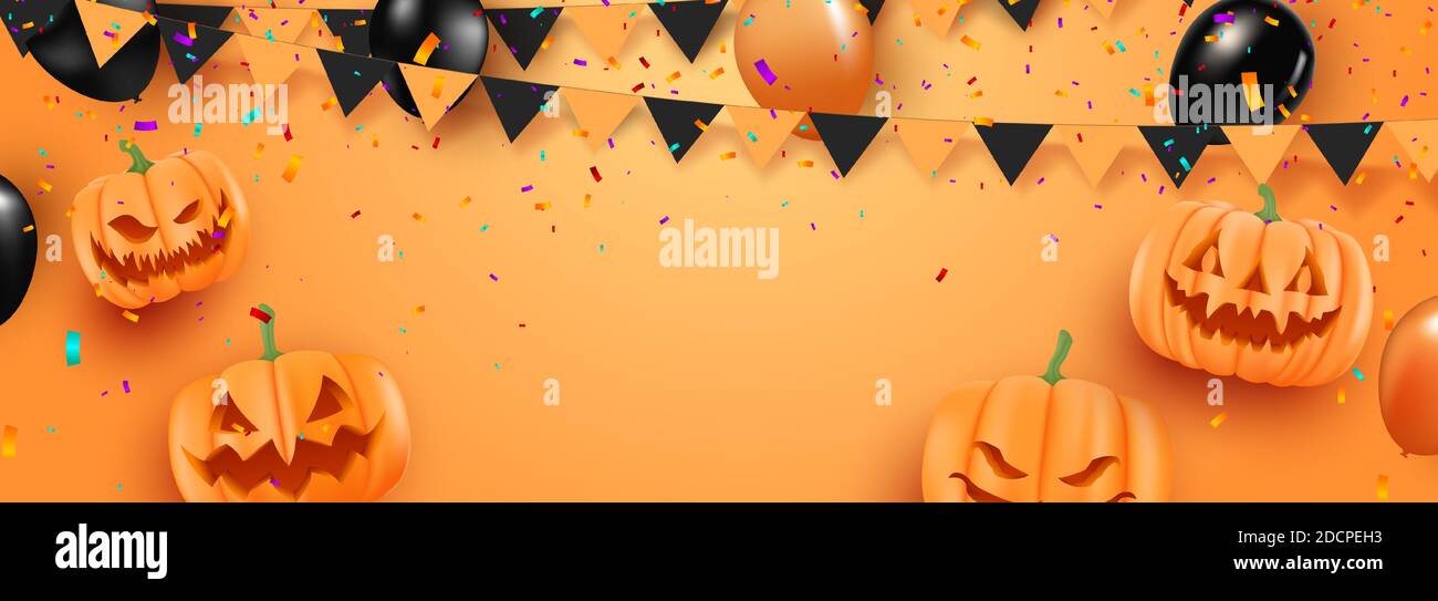 Halloween Sale Promotion Poster mit Halloween Ballons auf orangenen Hintergrund. Scary Luft Luftballons.Website gruselig oder Banner-Vorlage.Vektor-Illustration Stock Vektor