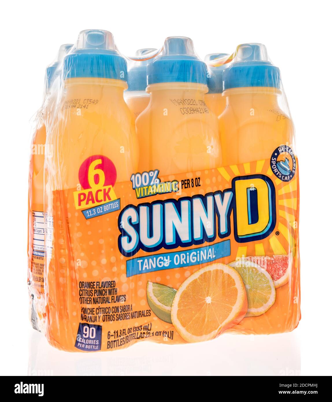 Winneconne, WI -19 November 2020: Ein Paket von Sunny D spritzigen Original-Getränk auf einem isolierten Hintergrund. Stockfoto