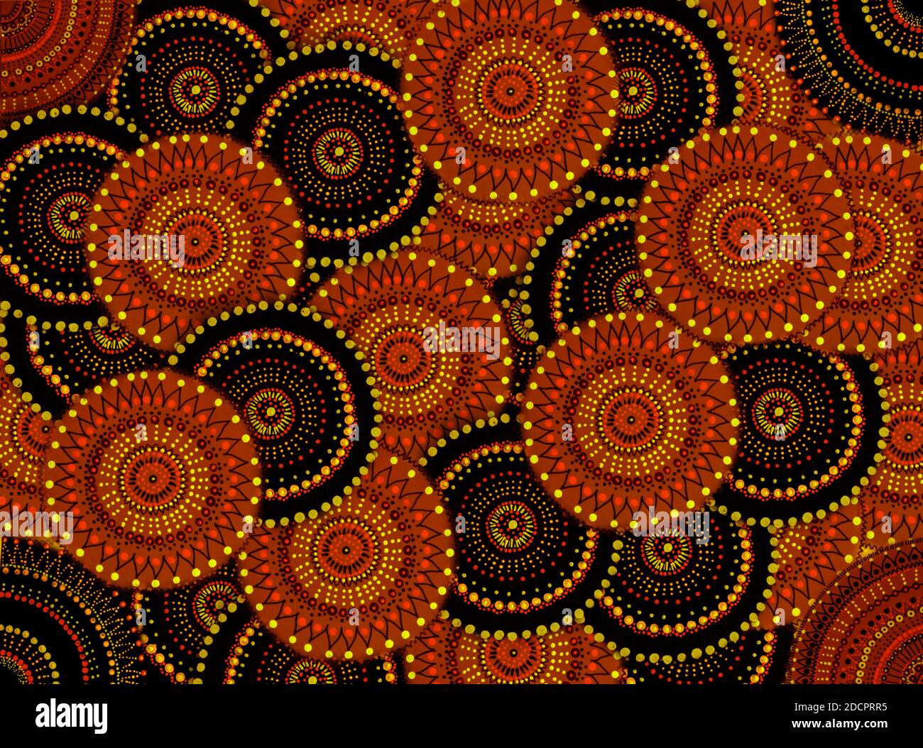 Abstrakte Mandala-Kunst mit Spritzer und filigranen Farben Stockfoto
