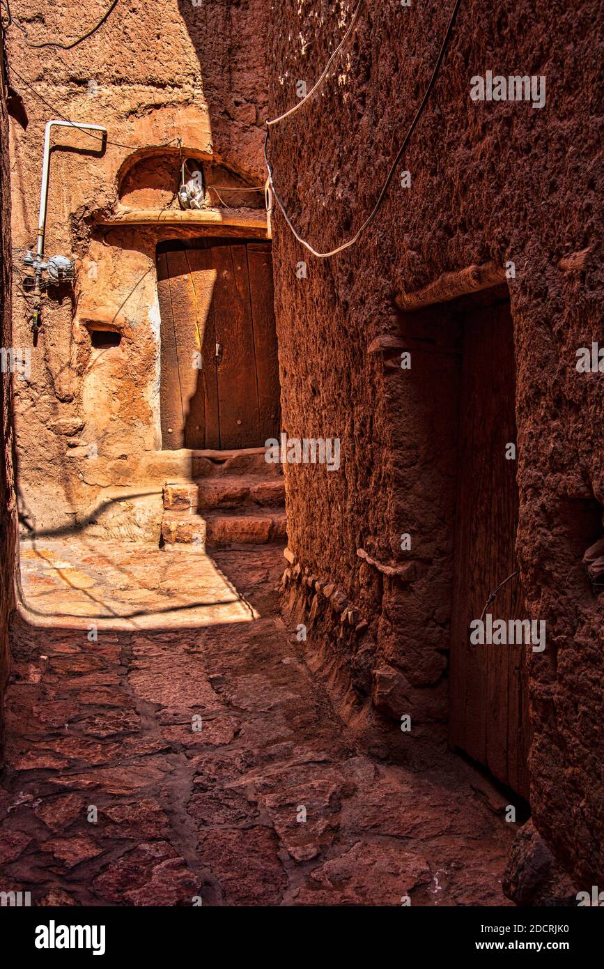 Traditionelles Lehmhaus, Abyaneh nannte das rote Dorf, Barzrud Bezirk, Natanz County, Isfahan Provinz, Iran Stockfoto