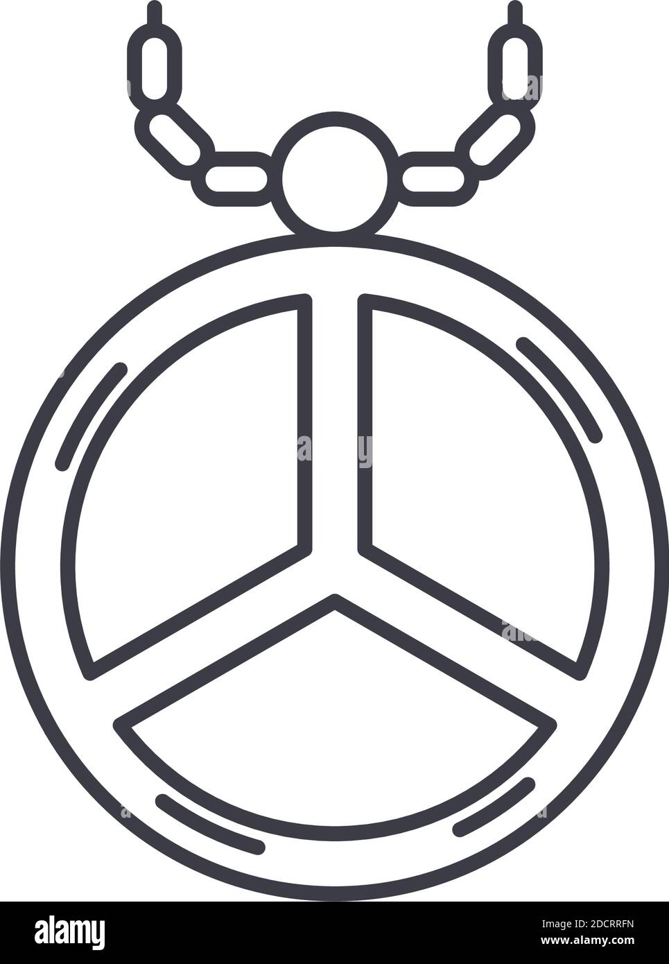 Peace Hängesymbol, lineare isolierte Illustration, dünner Linienvektor, Webdesign-Zeichen, Umriss-Konzept-Symbol mit editierbarer Kontur auf weißem Hintergrund. Stock Vektor