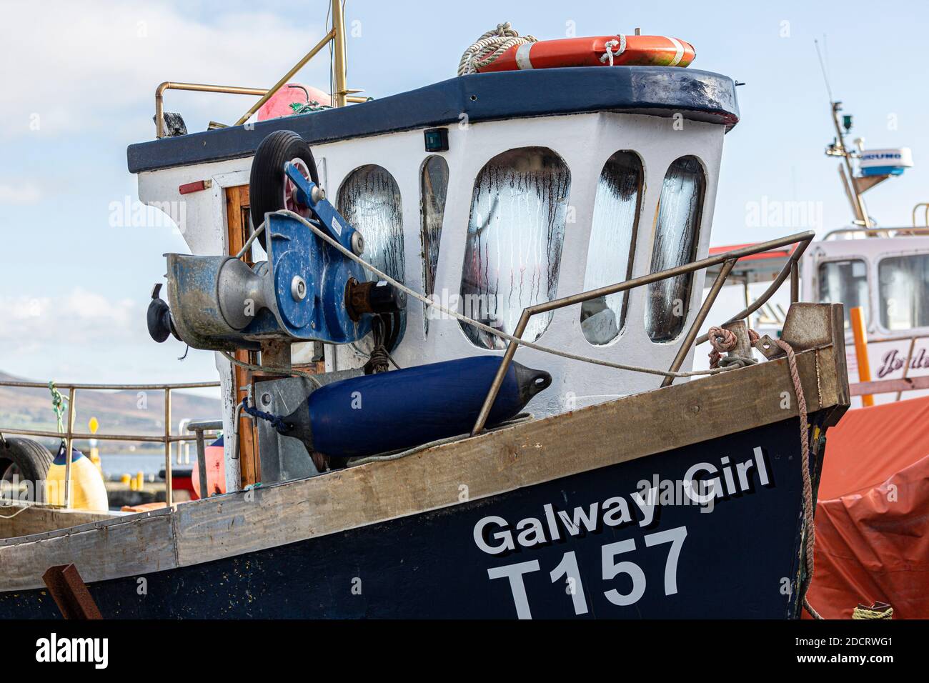 Kleines Fischerboot, Galway Girl, in Knightstown, Valentia, County Kerry, Irland Stockfoto