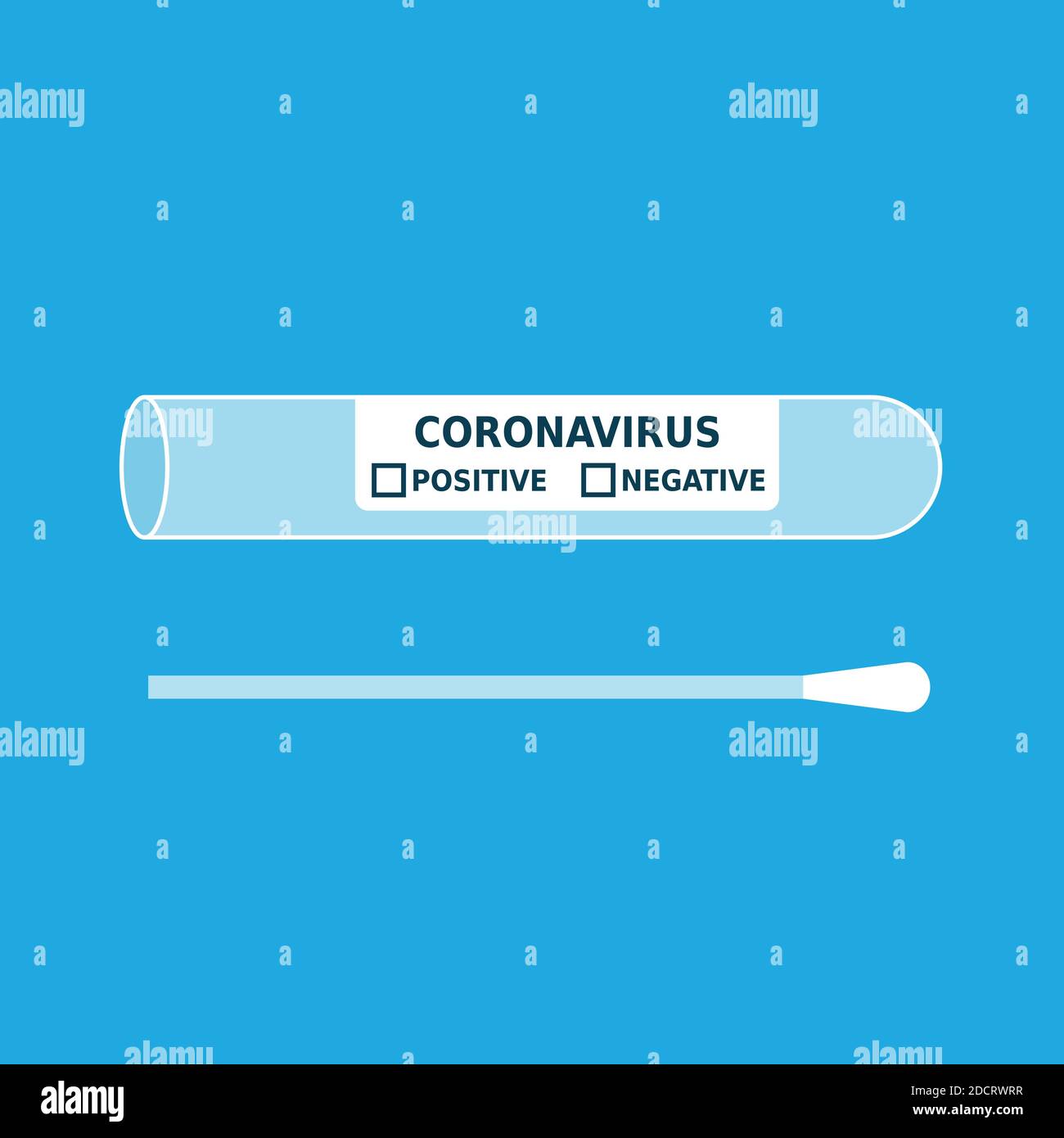 Coronavirus-Tupfer im Reagenzglas. Leeres Testmuster für COVID-19-Diagnose. Wattestäbchen für Nasen- oder Speichelabstrich. Farbsymbol auf blauem Hintergrund.Vektor Stock Vektor