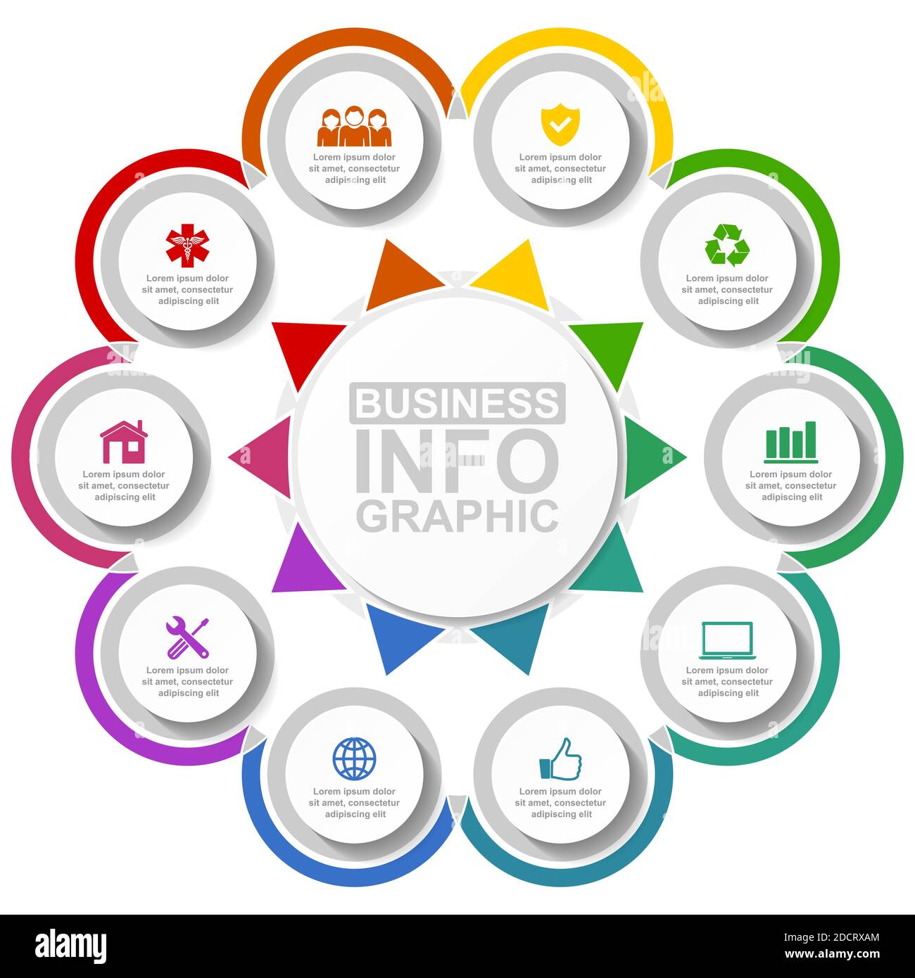 Flache Design Business Infografik Vektor-Vorlage mit 10 Optionen Stock Vektor