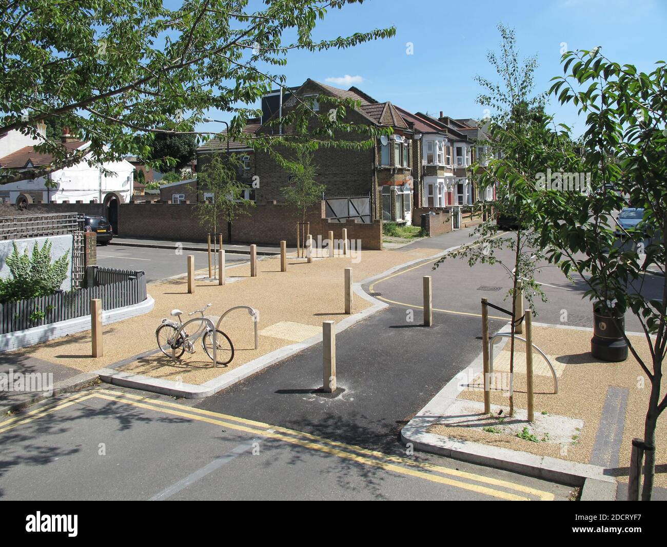 Hatherley Rd & Westbury Rd; Anschlussschließung und Umgestaltung, Walthamstow, London, Großbritannien. Teil des Mini Holland-Programms von Waltham Forest für sicherere Straßen Stockfoto