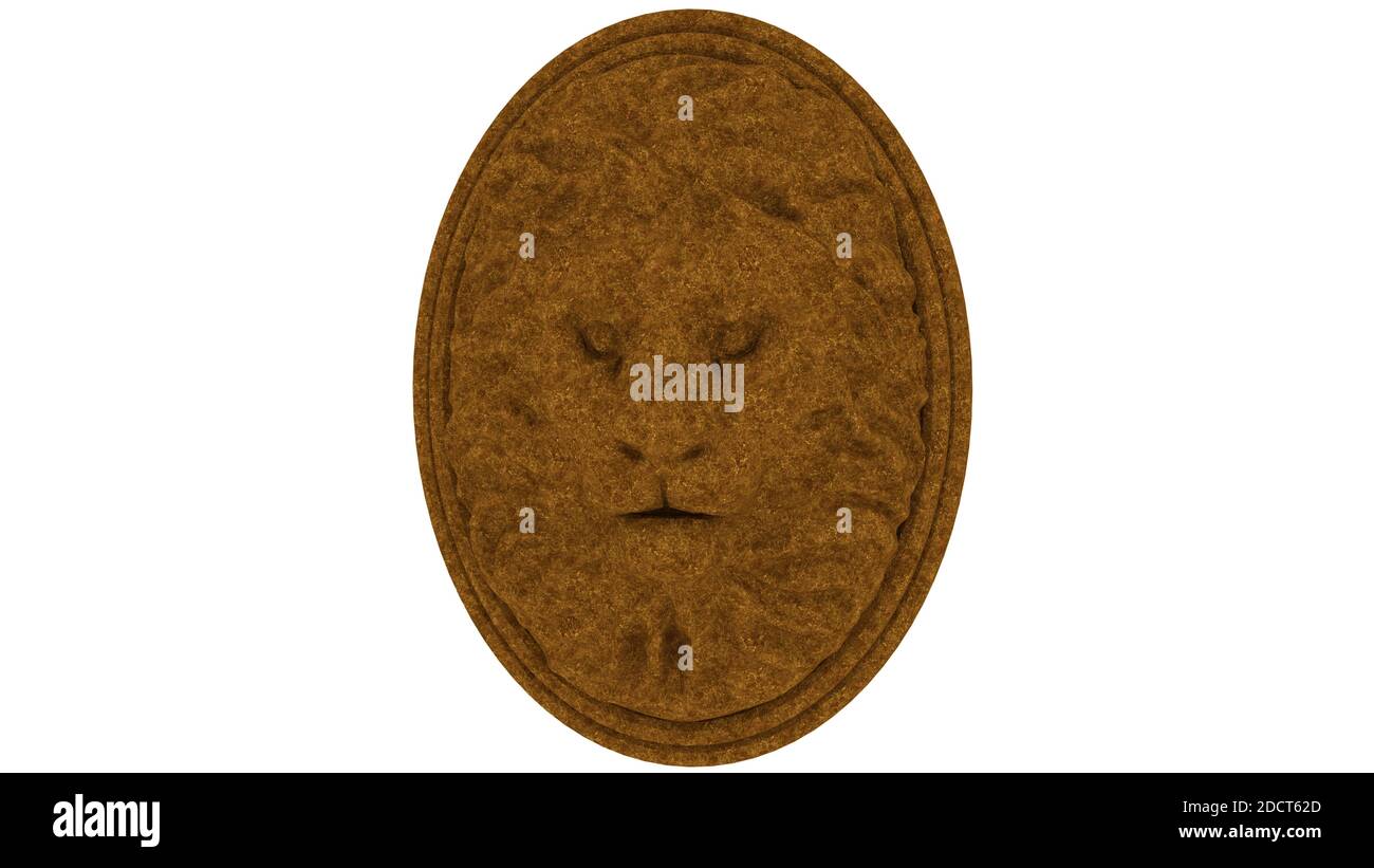 Löwe Nahaufnahme Gesicht auf weißem Hintergrund, Illustration. 3d-Rendering. Stockfoto