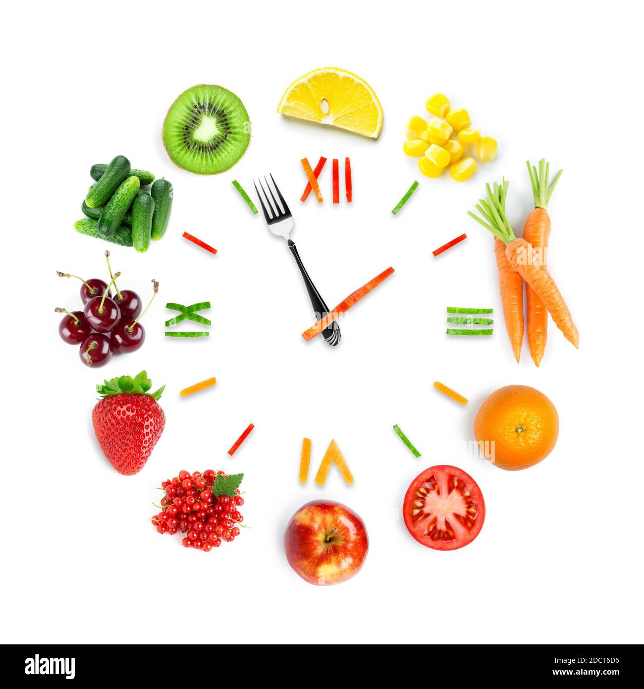 Essen mit frischem Obst und Gemüse. Gesunde Ernährung Stockfoto