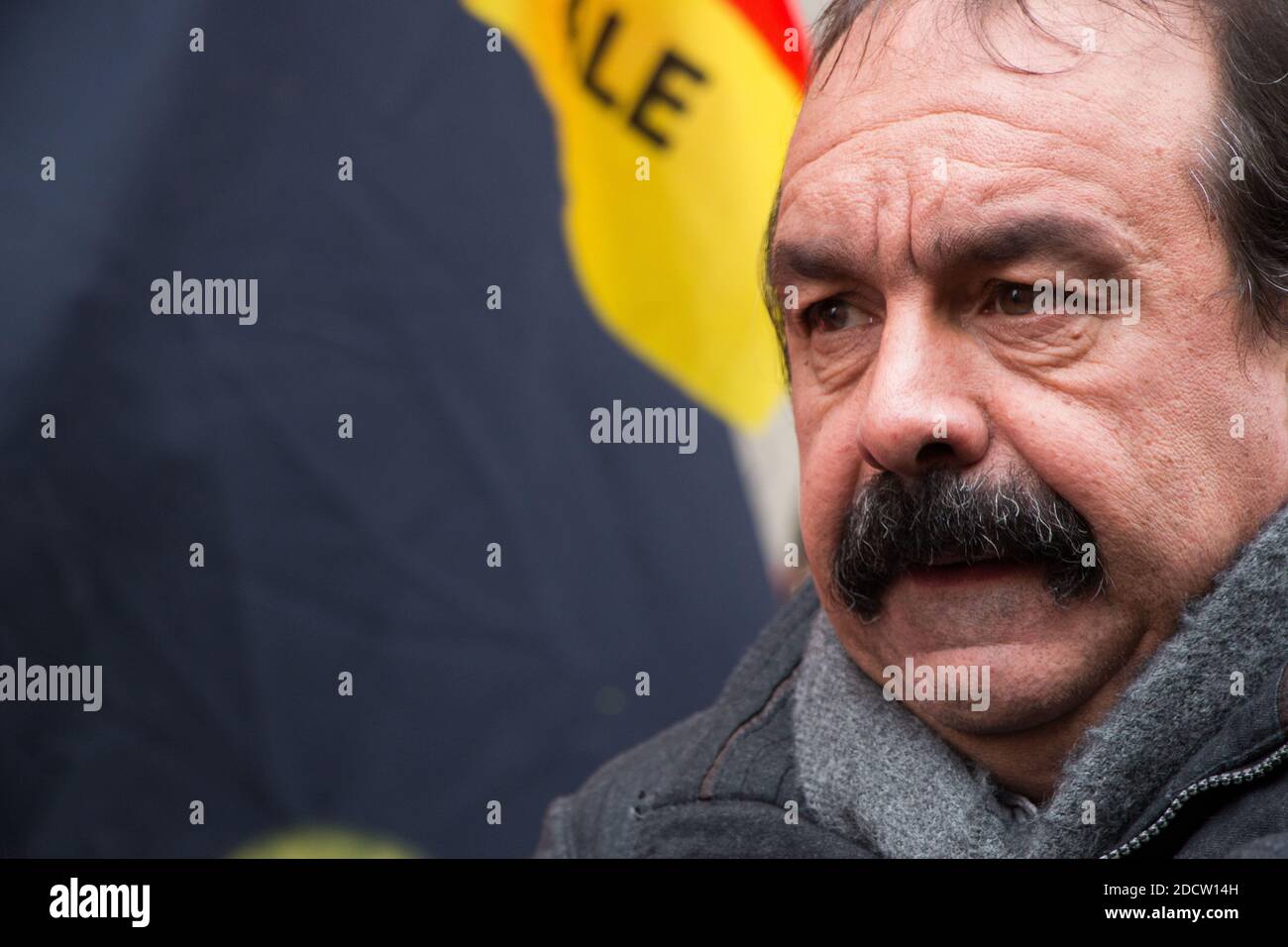 Philippe Martinez, secrétaire général de la CGT en visite de soutien aux facteurs rennais dans leur soixante quatorzième jour de grève. Rennes, Frankreich, le 23/03/2018. Foto von Vincent Feuray /ABACAPRESS.COM Stockfoto