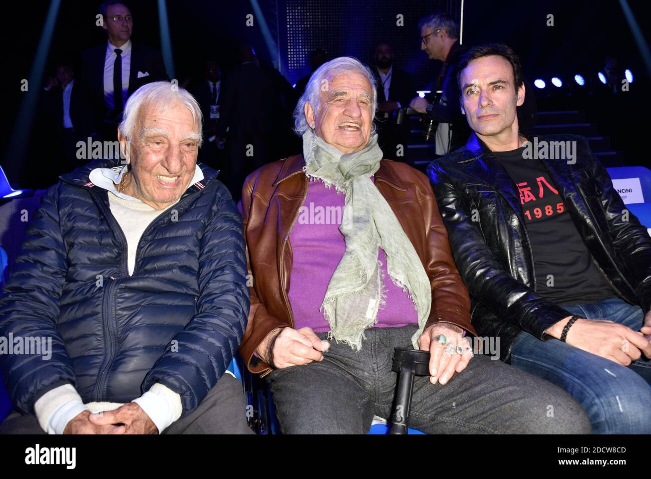 Anthony Delon, Jean-Paul Belmondo, Charles Gerard Assistent au combat Opposant Tony Yoka a Jonathan Rice a Paris, Frankreich, le 7 avril 2018. Foto von Alban Wyters/ABACAPRESS.COM Stockfoto