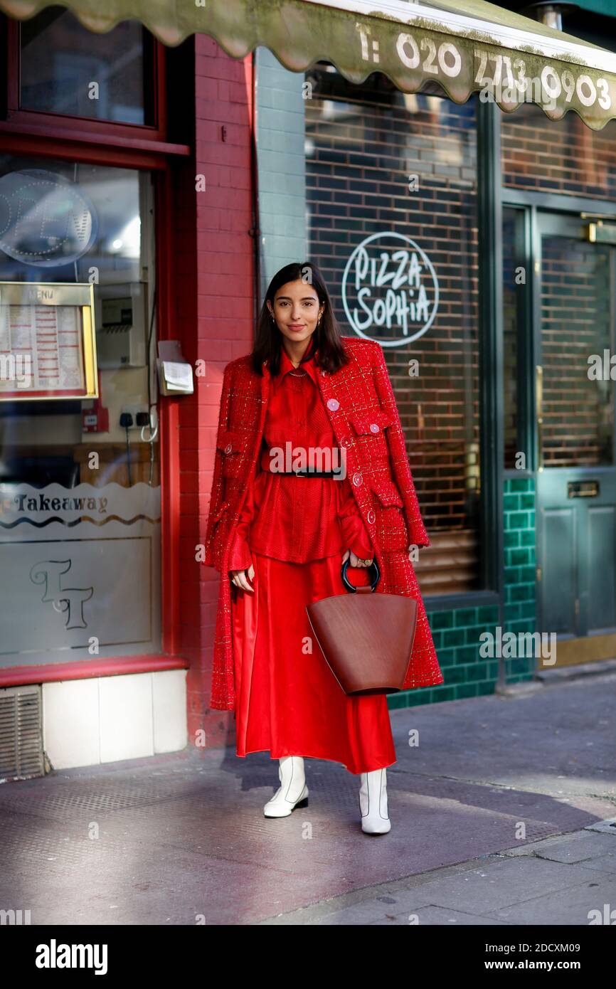 Street Style, Bettina Looney bei der JW Anderson Herbst-Winter 2018-2019 Show im Yeomanry House, in London, England, am 17. Februar 2018. Foto von Marie-Paola Bertrand-Hillion/ABACAPRESS.COM Stockfoto