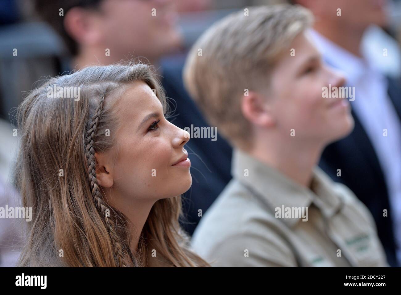 Bindi Irwin und Robert Irwin nehmen am 26. April 2018 am Hollywood Walk of Fame in Los Angeles, Kalifornien, an der Zeremonie Teil, bei der Steve Irwin mit einem posthumen Star geehrt wird. Foto von Lionel Hahn/ABACAPRESS.COM Stockfoto