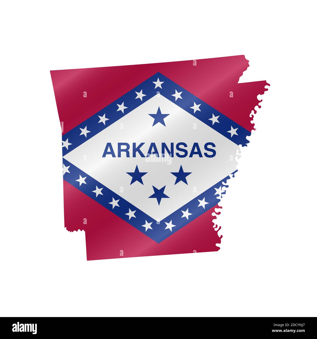 Detailierte Karte mit wehender Flagge von Arkansas. Karte mit maskierter Flagge. Stockfoto