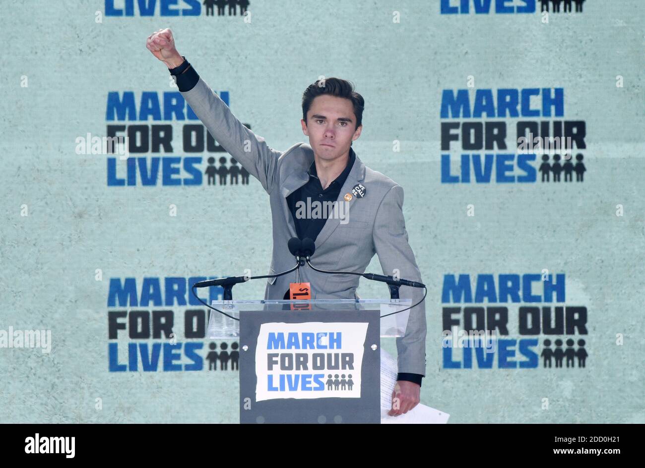 David Hogg spricht beim ersten Marsch für unser Leben, um strengere Waffenkontrollgesetze am 24. März 2018 in Washington, DC zu fordern. Foto von Olivier Douliery/ABACAPRESS.COM Stockfoto