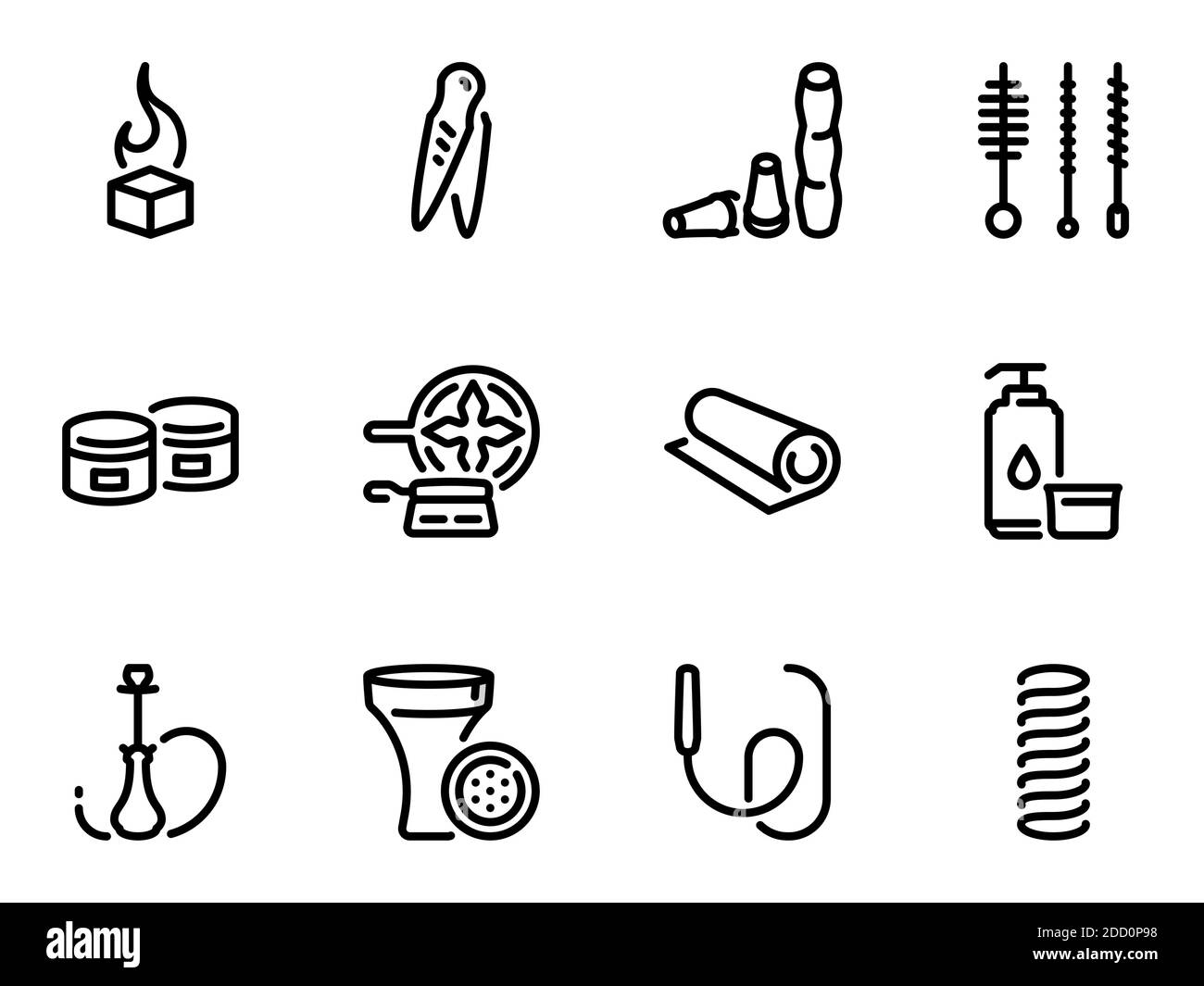 Satz schwarzer Vektorsymbole, isoliert vor weißem Hintergrund. Illustration zu einem Thema Hookah Rauchen Stock Vektor