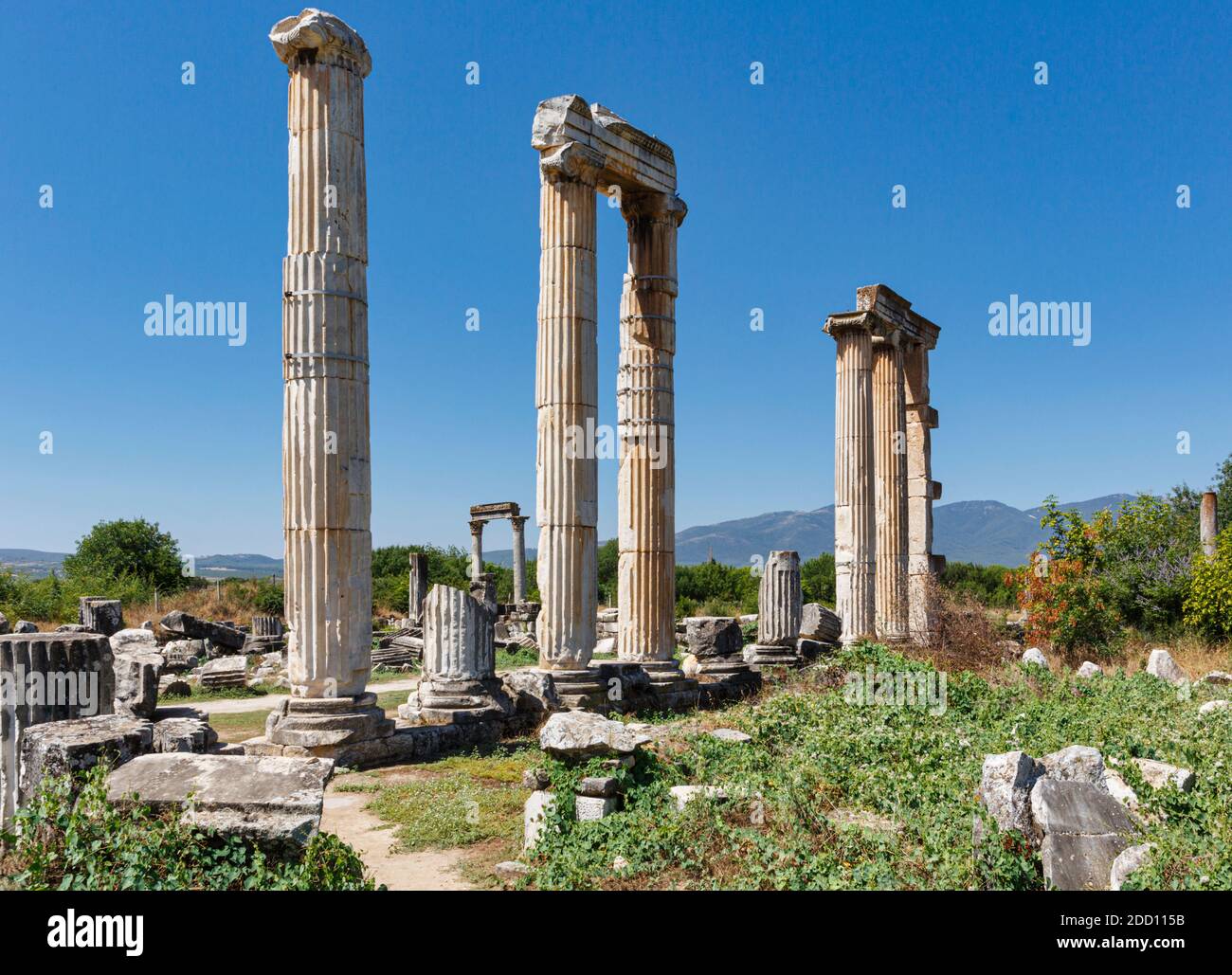 Ruinen von Aphrodisias, Provinz Aydin, Türkei. Ruinen des Tempels der Aphrodite. Aphrodisias, das zum UNESCO-Weltkulturerbe gehört, wurde eingeweiht Stockfoto