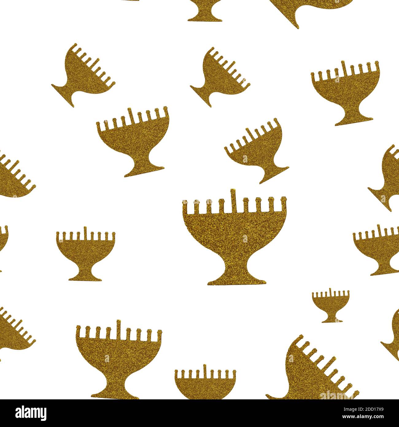 Jüdische Urlaub Hanukkah nahtlose Muster Hintergrund. Goldene Menorah isoliert auf weiß. Stockfoto