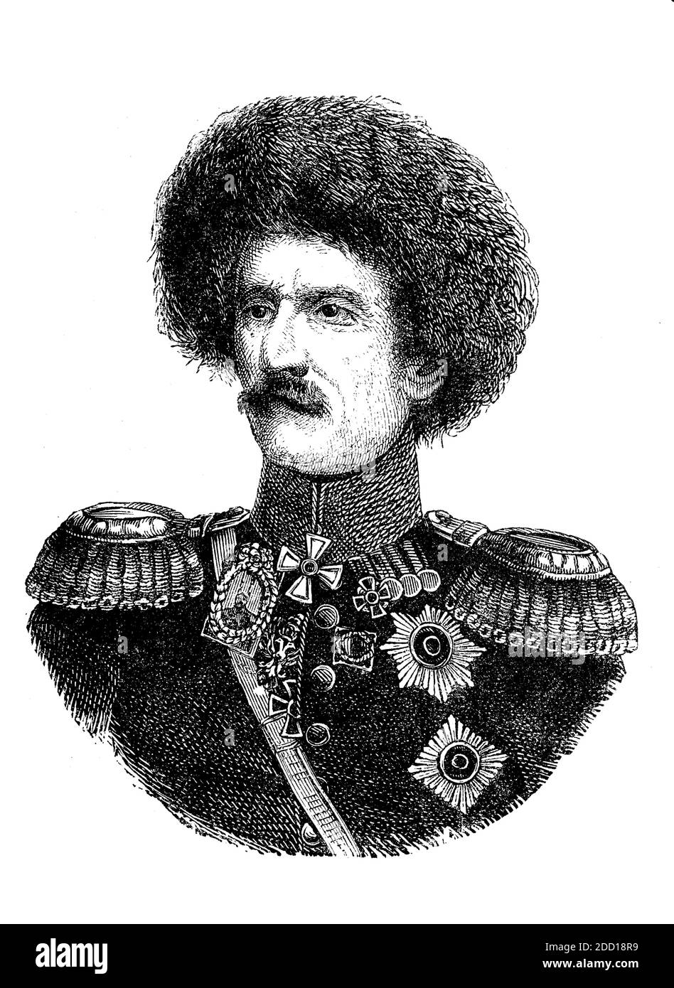Vasilij Osipowitsch Bebutow, 1791. Januar - 7. April 1858, war ein kaiserlicher russischer General / Wassili Ossipowitsch Bebutow, 1792 - 2. März 1858, war ein aus einer künstlerischen Familie stammender Fürst und General der russischen Armee, Historisch, historisch, digital verbesserte Reproduktion eines Originals aus dem 19. Jahrhundert / digitale Reproduktion einer Originalvorlage aus dem 19ten Jahrhundert. Jahrhundert, Stockfoto