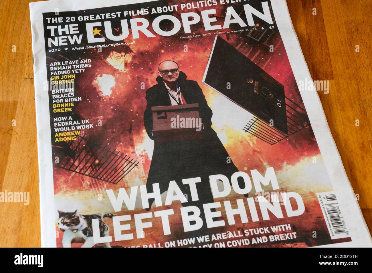 19. November 2020, Großbritannien. Titelbild der Neuen europäischen Zeitung nach der Ausfahrt Dominic Cummings von der Downing Street. Stockfoto