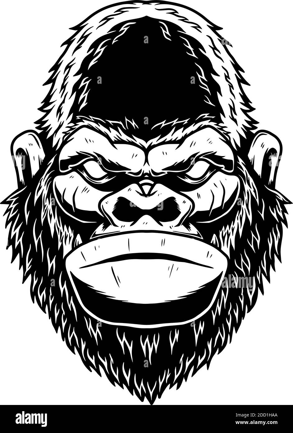 Illustration des Kopfes des wütenden Affen im monochromen Vintage-Stil. Gestaltungselement für Logo, Emblem, Schild, Plakat, Karte, Banner. Vektorgrafik Stock Vektor