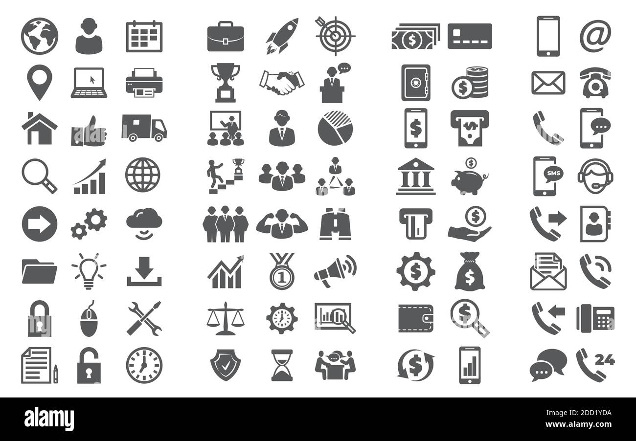 Vektorset Symbole Symbole für Business-Finanzen und Kontakt auf Weißer Hintergrund Stock Vektor
