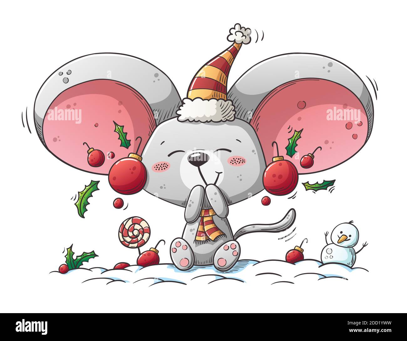 Niedliche weihnachten Maus. Handgezeichnete Vektorgrafik mit separaten Ebenen. Stock Vektor