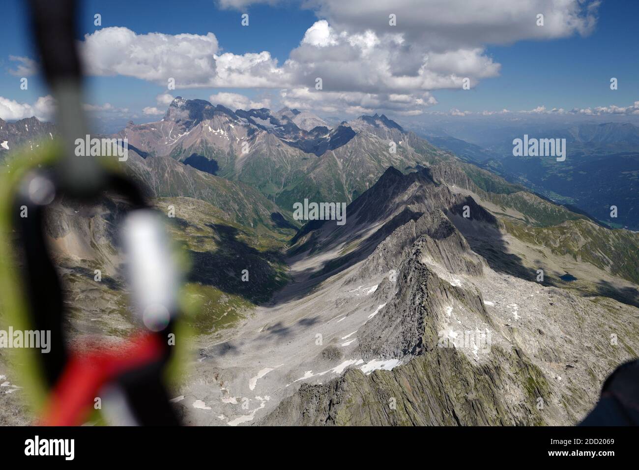 Blick auf die Glarner Alpen, Schweiz, vom Sitz des Gleitschirms Stockfoto