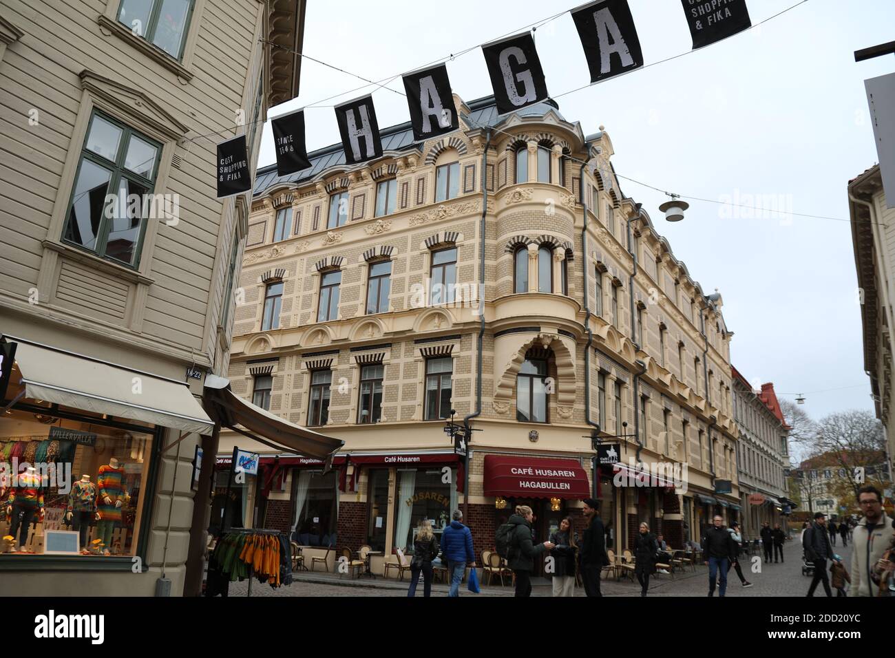 Berühmter Stadtteil Haga von Göteborg an einem Herbstwochenende Morgen Stockfoto