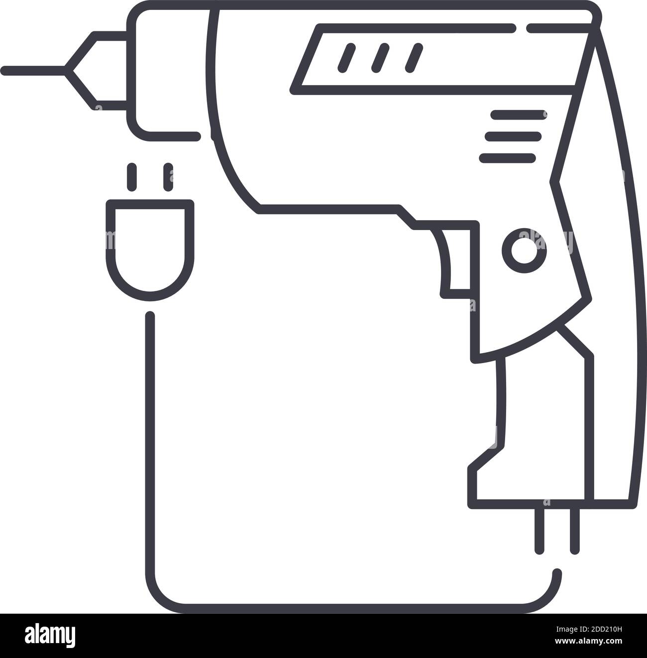 Elektrisches Bohrsymbol, lineare isolierte Illustration, dünner Linienvektor, Webdesign-Zeichen, Umrisskonzept-Symbol mit bearbeitbarer Kontur auf weißem Hintergrund. Stock Vektor
