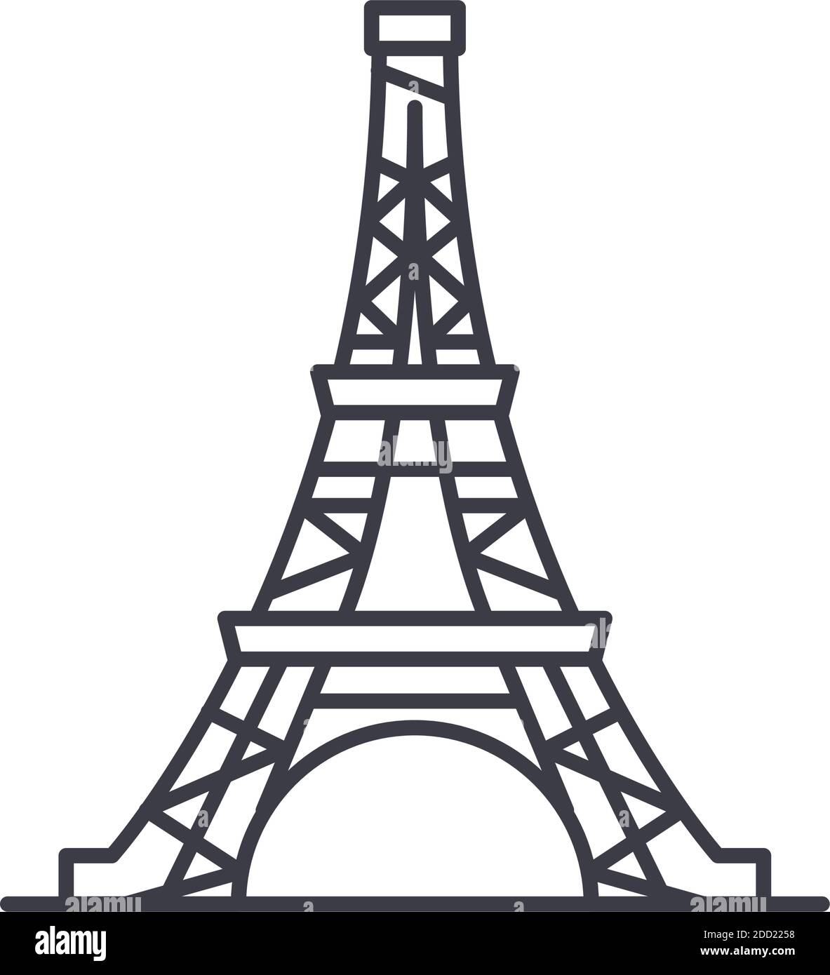 Eiffelturm-Symbol, lineare isolierte Illustration, dünne Linie Vektor, Web-Design-Zeichen, Kontur Konzept-Symbol mit editierbarer Kontur auf weißem Hintergrund. Stock Vektor