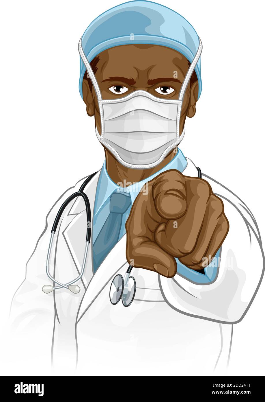 Arzt in PSA Maske zeigen braucht Sie Stock Vektor