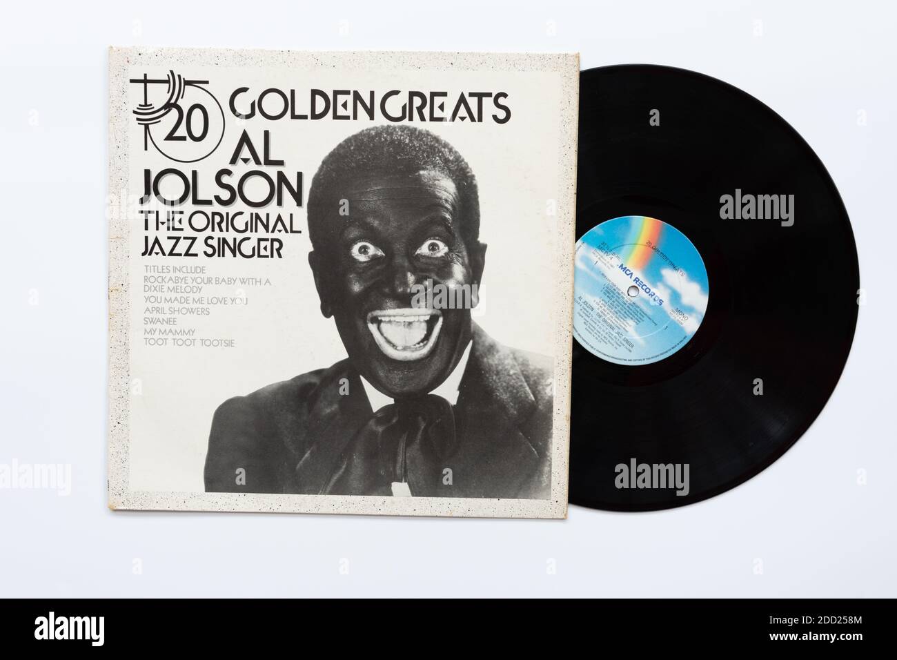 Al Jolson The Original Jazz Sänger 20 Golden Greats Vinyl Record - zeigt Jolson in Blackface Stockfoto
