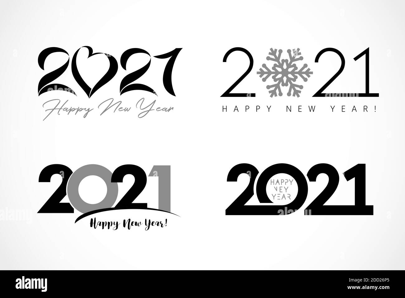 Großer Satz von Logo 2021 Text-Design. Sammlung von Happy New Year Label und Happy Holidays Vorlage Grußkarte. Vektorgrafik isoliert auf Weiß Stock Vektor