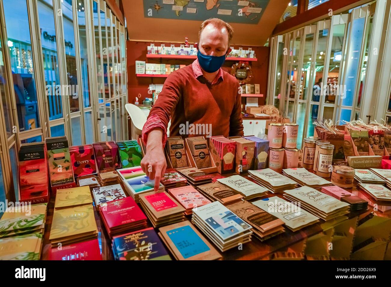 Origins Chocolate Bar, River Market, New Westminster Quay, New Westminster, British Columbia, Kanada Stockfoto